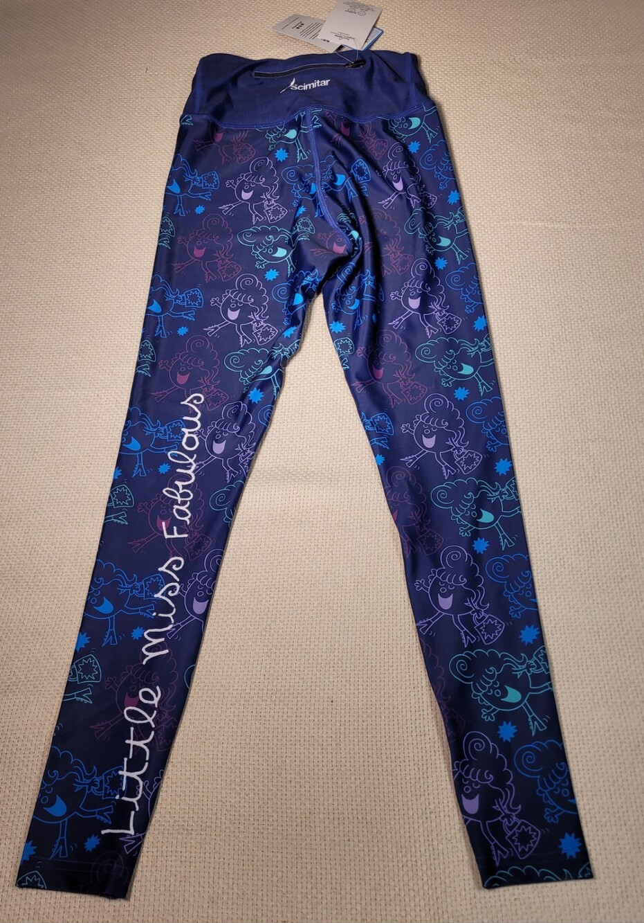 Mr Men Little Miss Fabulous Leggings Womens XS Scimitar Cartoon AOP Blue Purple